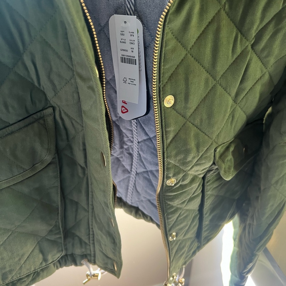 J. Crew Quilted Utility Jacket in Olive with Brown Corduroy Collar - Picture 3 of 4